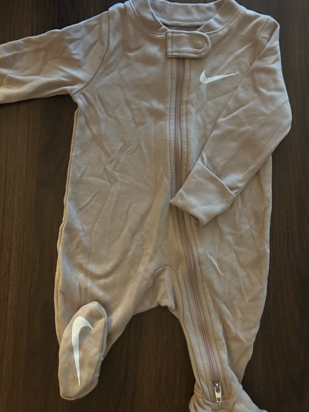 Nike Light Taupe Baby Footed Onesie 3 month